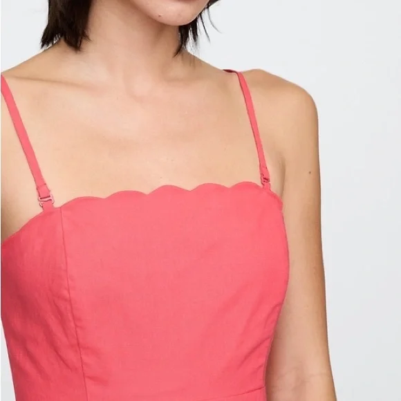 NWOT Gap linen blend coral midi dress, Scalloped square neck (never worn) size S - Picture 4 of 9